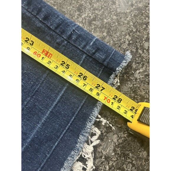 Dark Blue Wash Modest Denim Pencil Skirt Stretch Straight Size XL Frayed Hemline - Picture 8 of 8